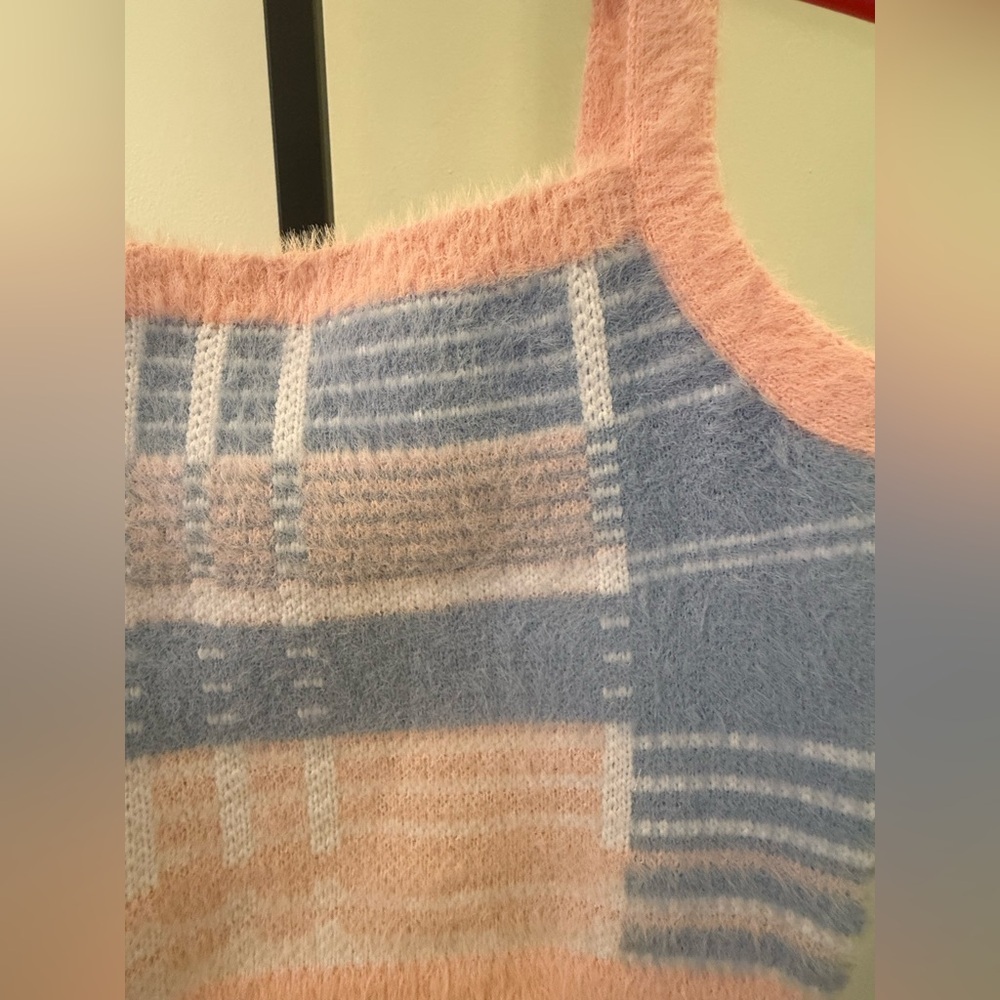 Papermoon Peach and Blue Fuzzy Sweater Crop Top 🔥 - Picture 2 of 7